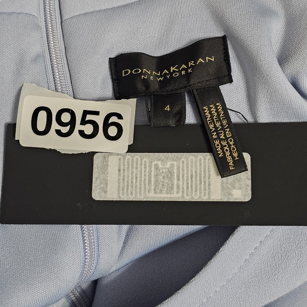 Donna Karan Dress 4 Pastel Blue Sheath Short Sleeves Collar V-neck Belt 0956 - Picture 9 of 9